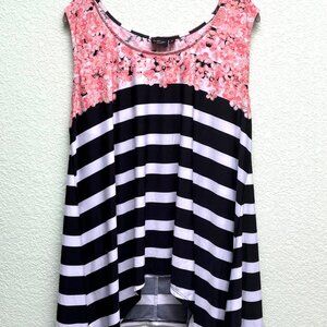 La Vanya Women's Multi-Color Floral/Striped Print Sleeveless Top Tunic  2X NWOT
